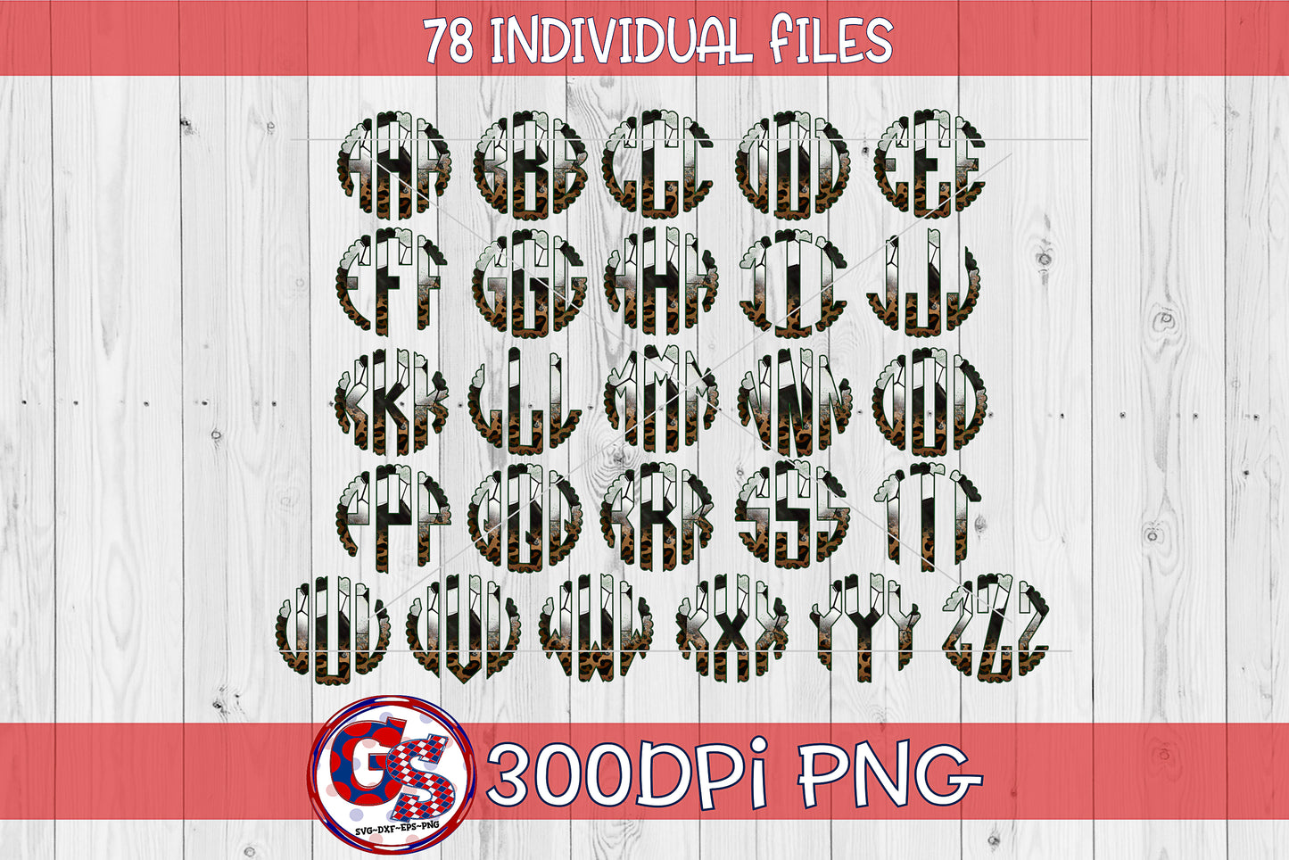 Soccer and Leopard Scalloped Monogram Font Set PNG for Sublimation