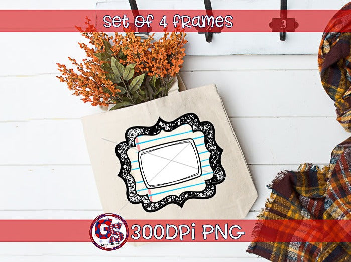 Set of 4 Composition Notebook Frames PNG for Sublimation