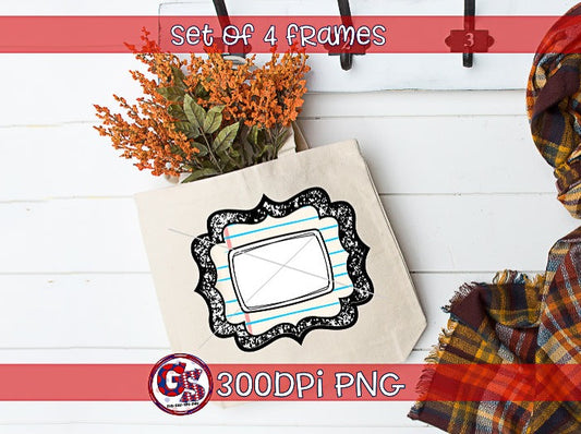 Set of 4 Composition Notebook Frames PNG for Sublimation