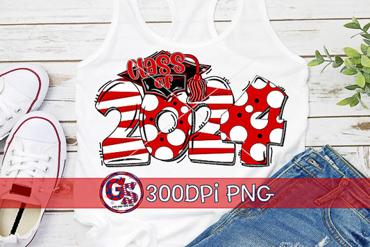 Class of 2024 Red Black White PNG for Sublimation