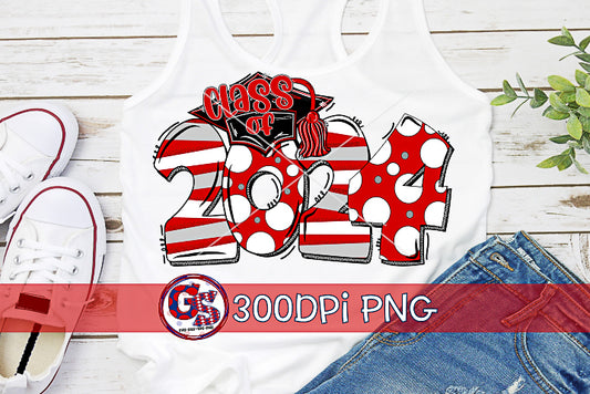 Class of 2024 Red White Grey PNG for Sublimation