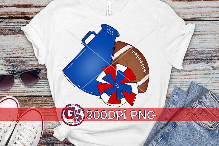 Football Megaphone Pom Pom Royal Blue and Red PNG for Sublimation