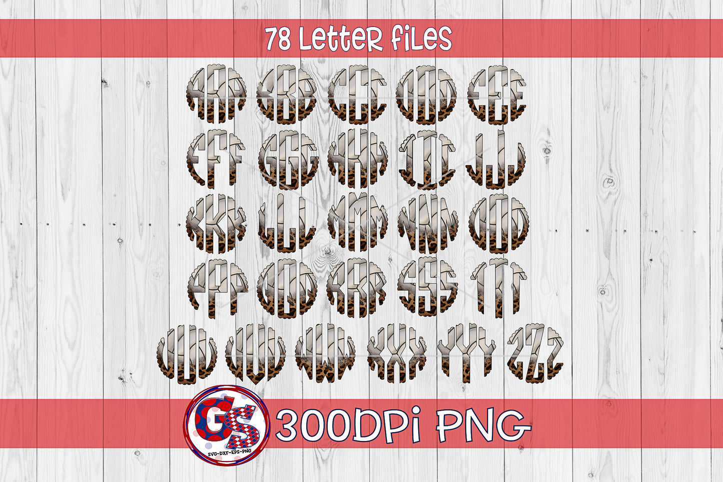Volleyball Leopard Scalloped Monogram Font Set PNG for Sublimation