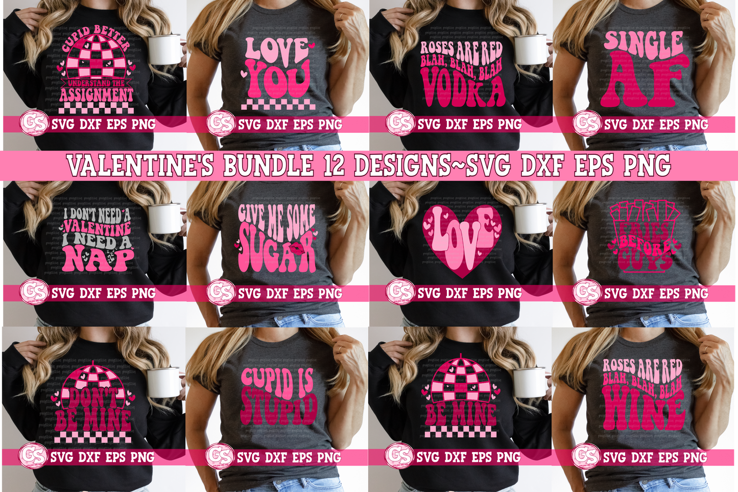 Groovy Retro Valentine's Day Bundle SVG DXF EPS PNG