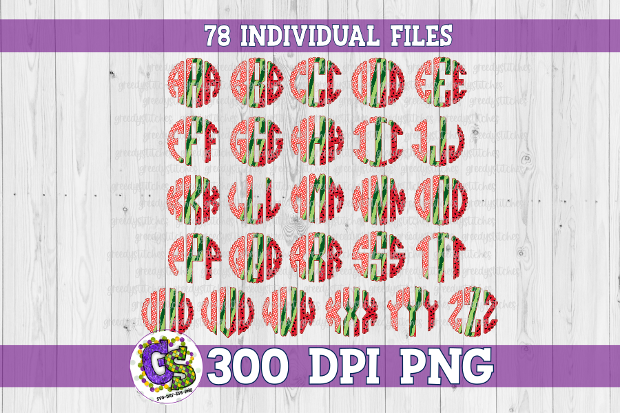 Watermelon Scalloped Monogram Set PNG for Sublimation