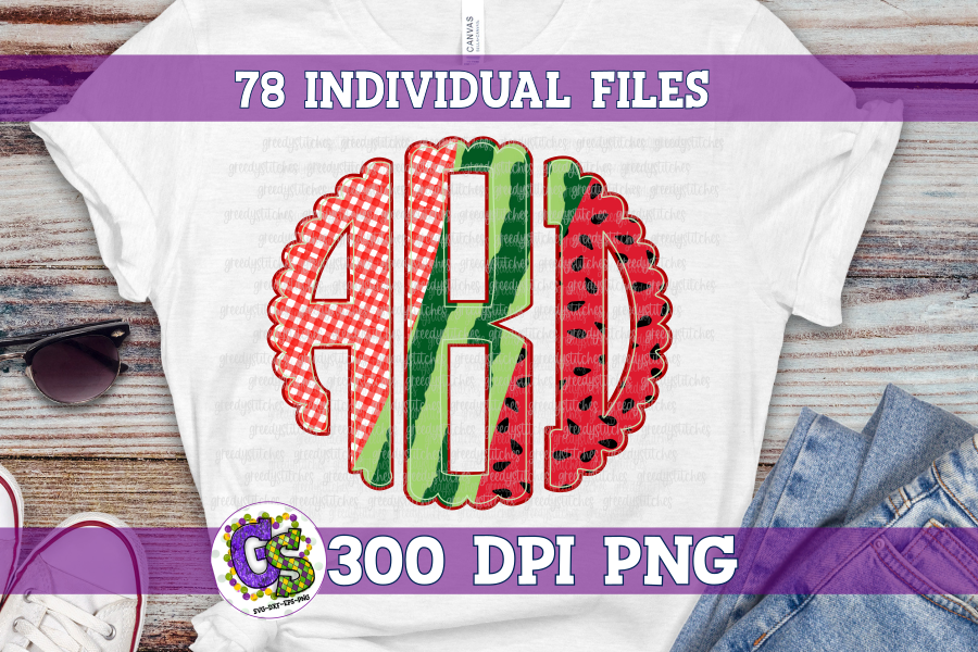 Watermelon Scalloped Monogram Set PNG for Sublimation