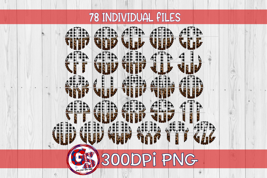 Fall/Winter Black & White Buffalo Plaid & Leopard Scalloped Monogram Set PNG for Sublimation