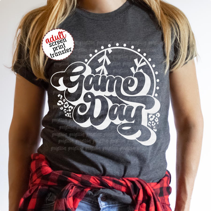 Baseball Softball Game Day ADULT WHITE Screen Print Transfer