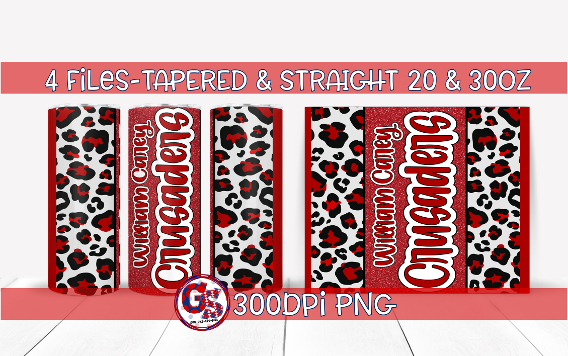 William Carey Crusaders Red Black Tumbler Wraps PNG for Sublimation