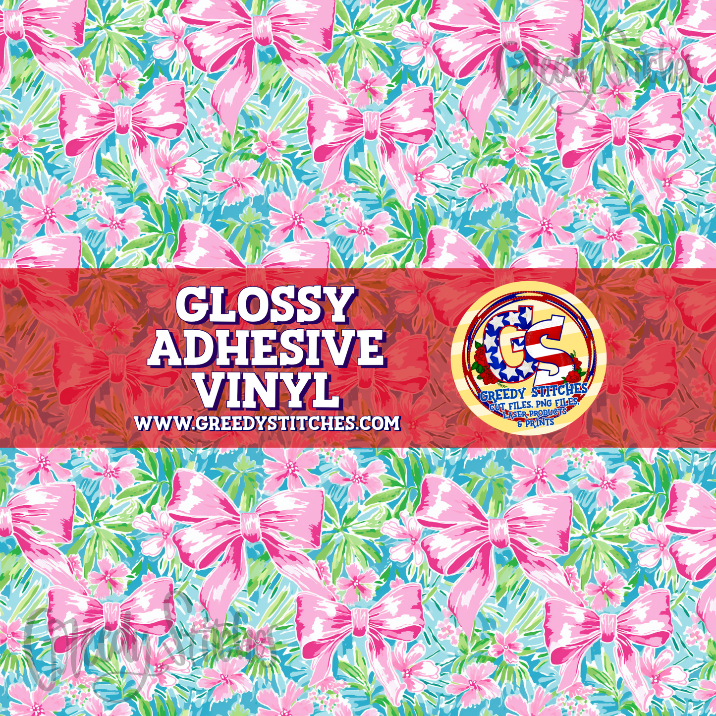 Preppy Pink Bows & Flowers Glossy Adhesive Vinyl