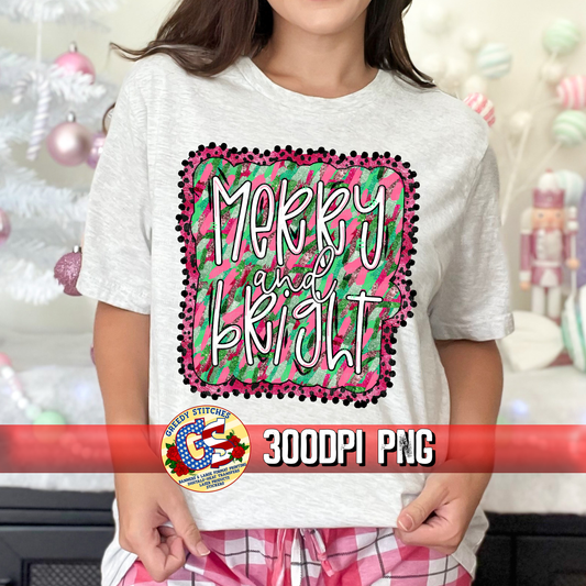 Merry and Bright Pink Mint Foil Christmas PNG