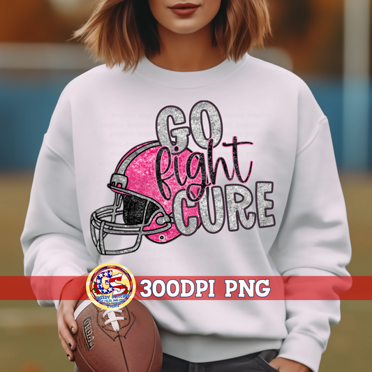 Go Fight Cure Breast Cancer Football Faux Embroidery and Sequins PNG