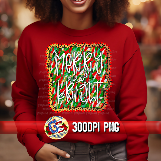 Merry and Bright Red Green Gold Foil Christmas PNG