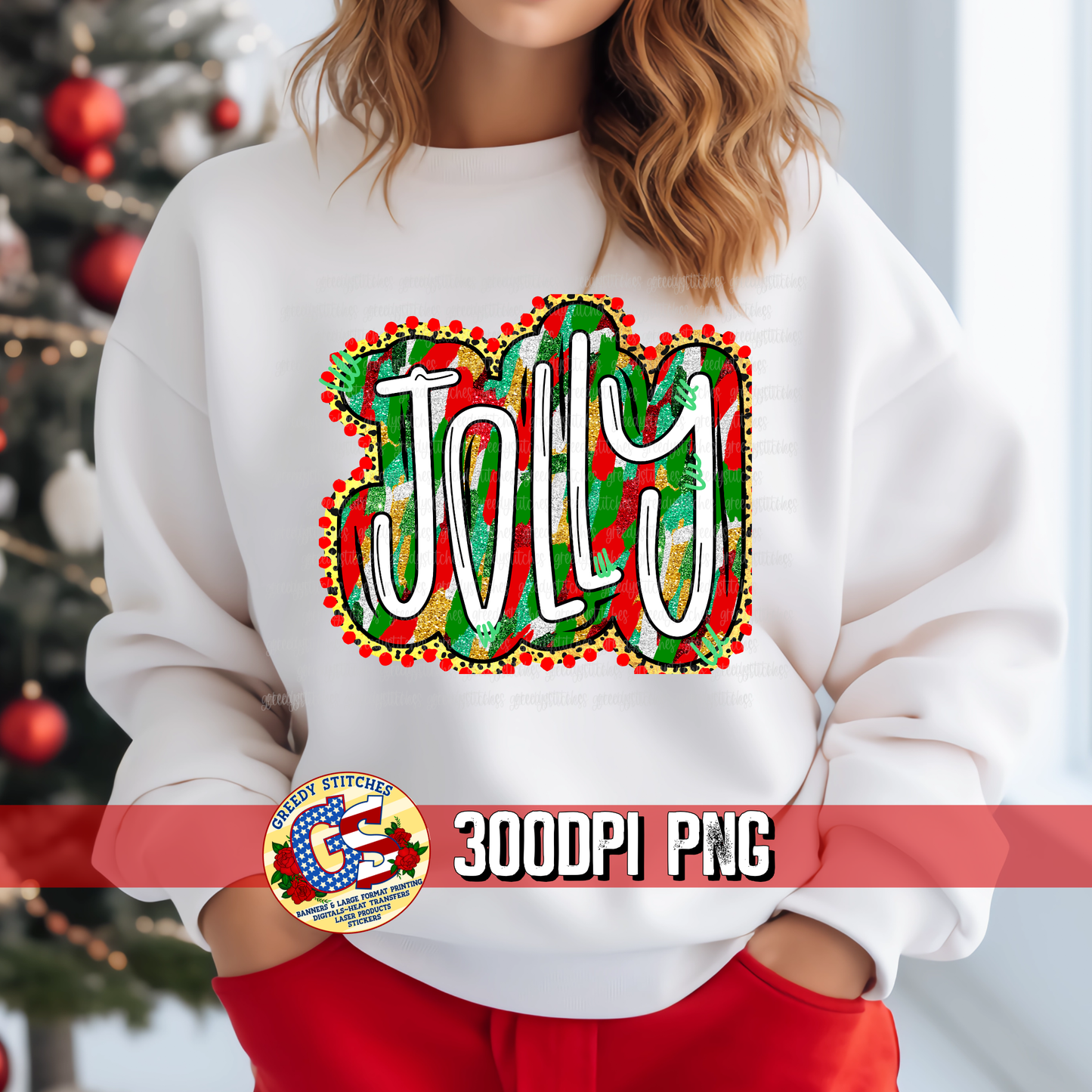 Jolly Red Green Gold Foil Christmas PNG