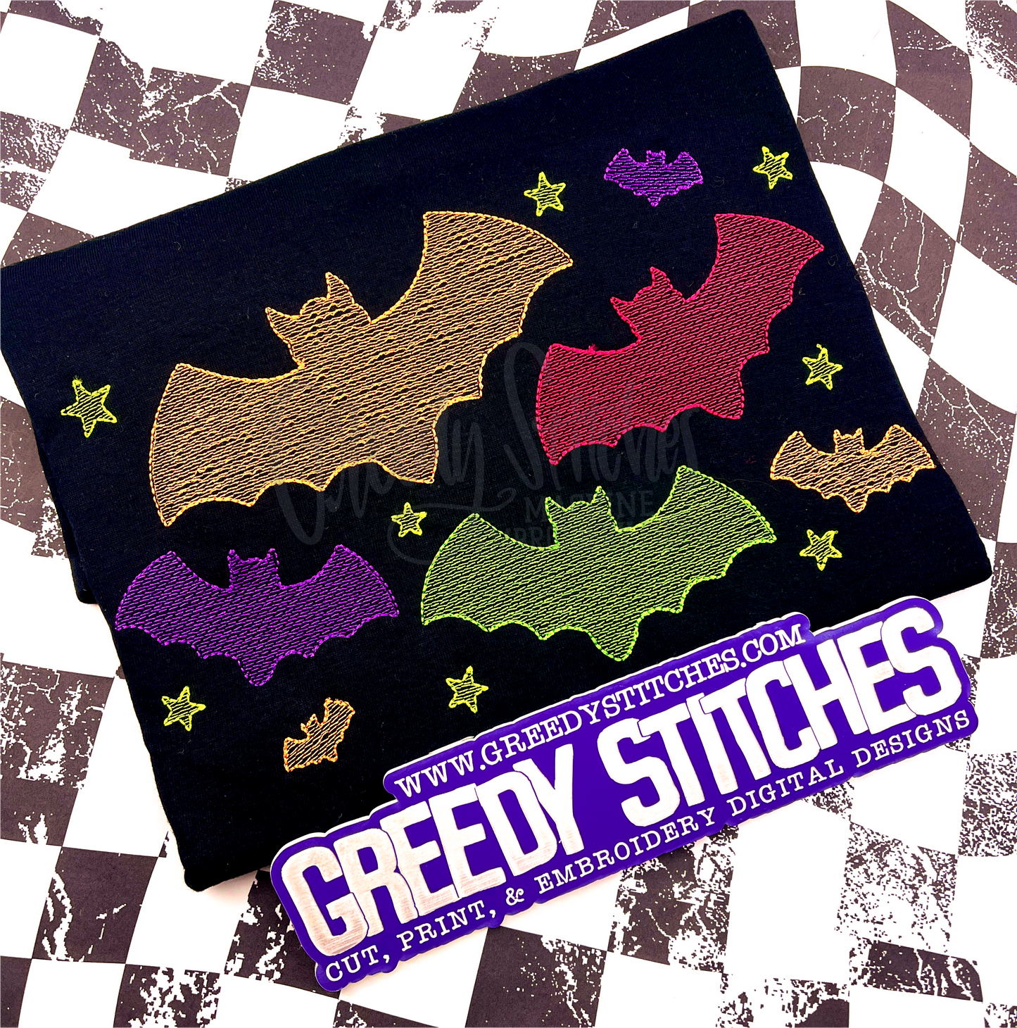 Bats Sketch Machine Embroidery Design