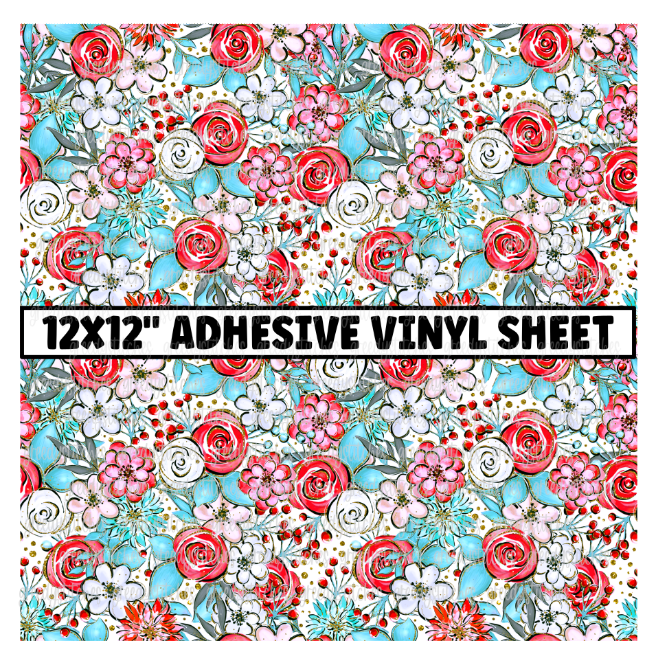 Pink and Light Blue Floral Matte Adhesive Vinyl