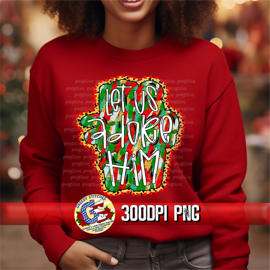 Let Us Adore Him Red Green Foil Christmas PNG