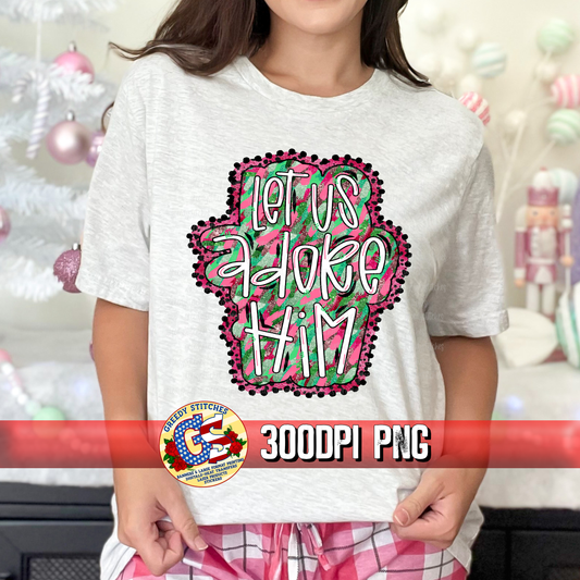 Let Us Adore Him Pink Mint Foil Christmas PNG