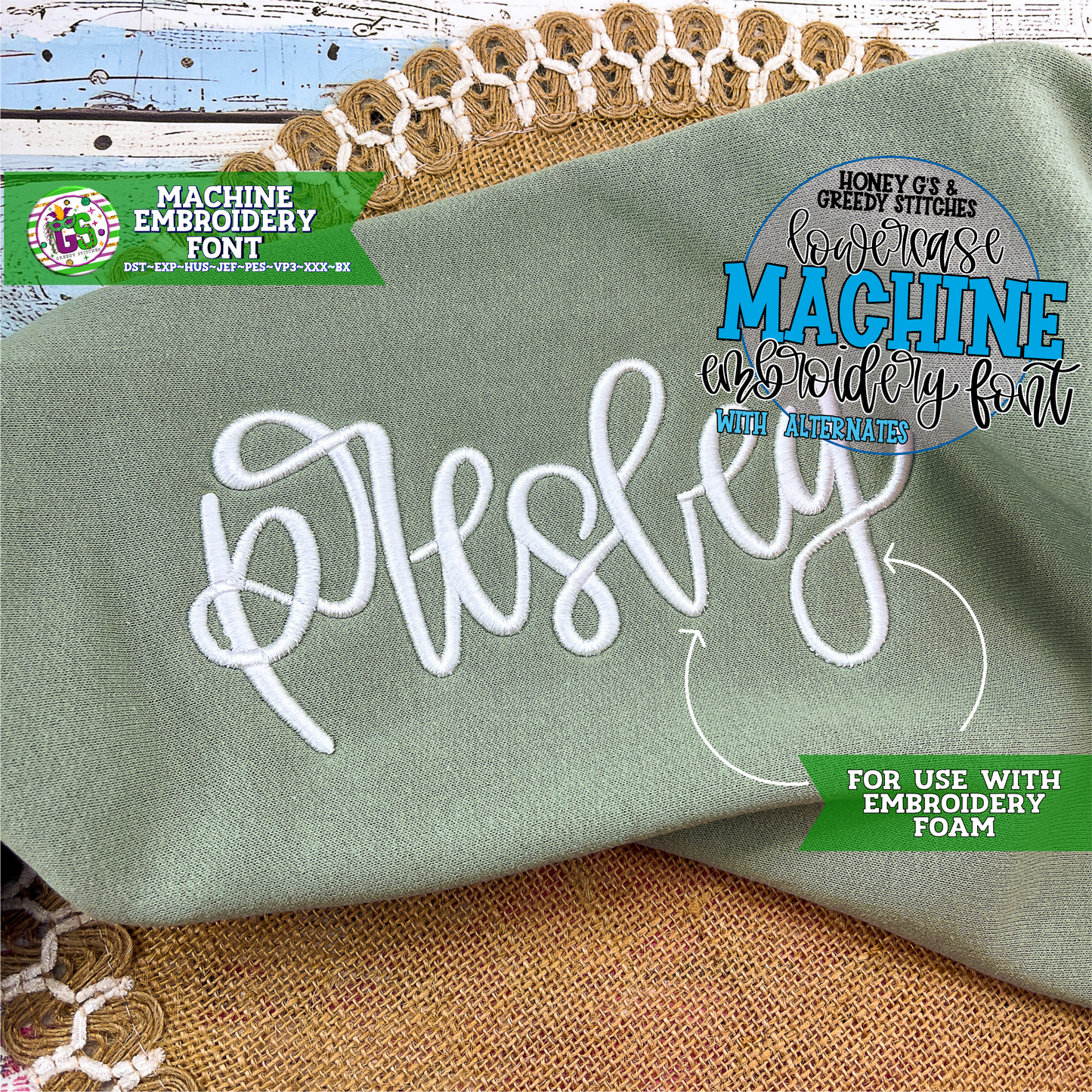 Presley Foam Machine Embroidery Font - 5 Sizes