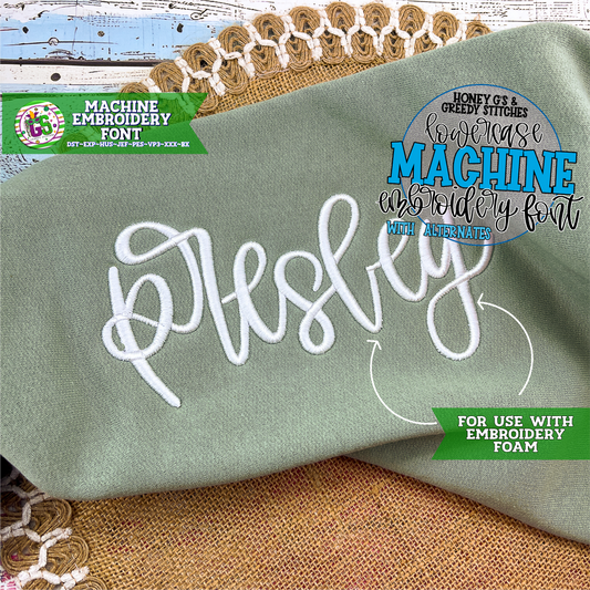 Presley Foam Machine Embroidery Font - 5 Sizes