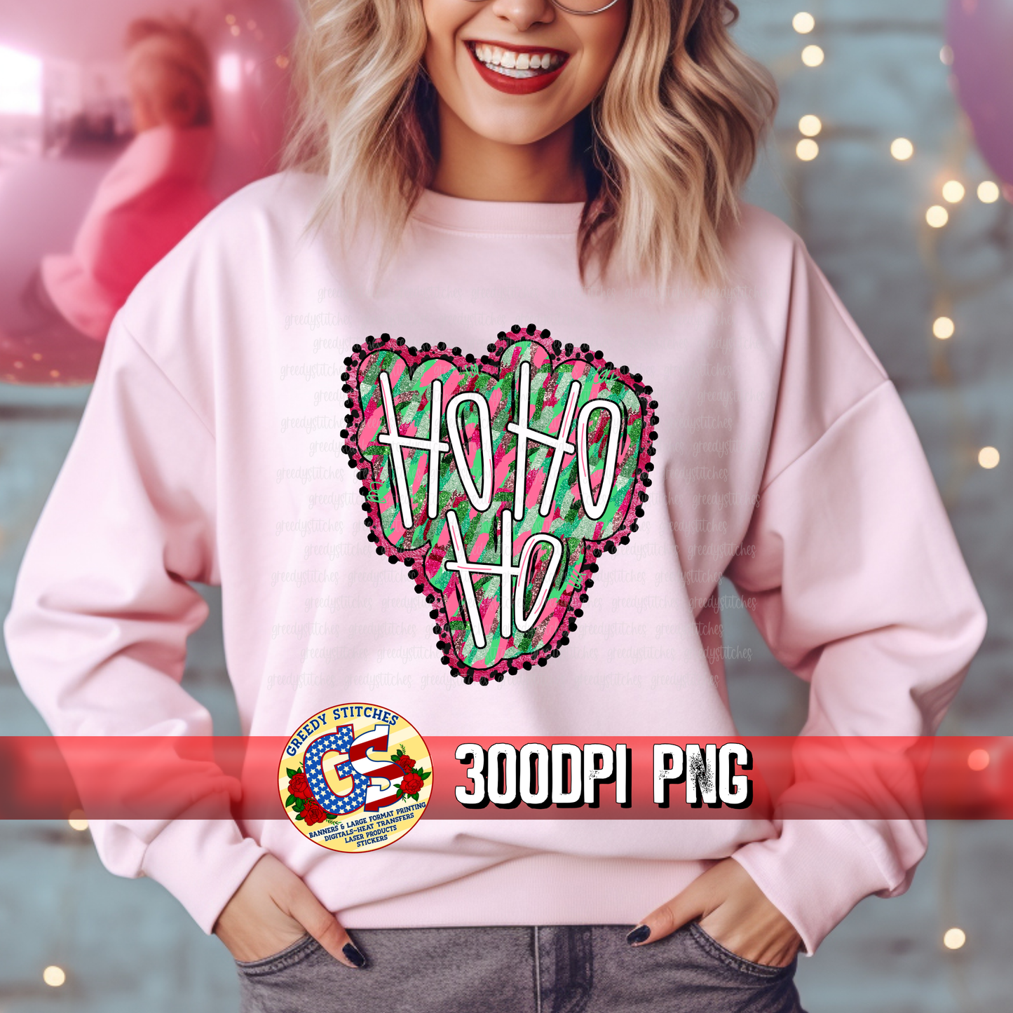 Ho Ho Ho Pink Mint Foil Christmas PNG