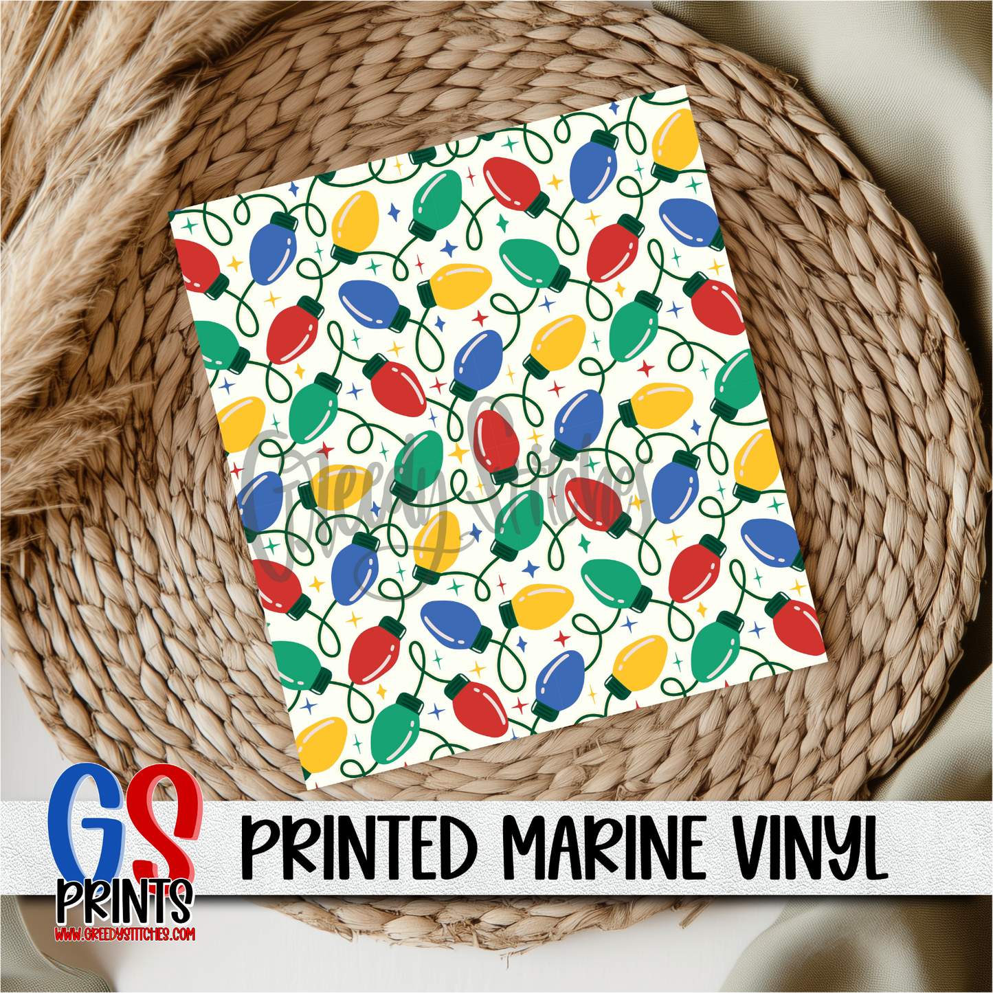 Multicolor Christmas Lights White Marine Vinyl