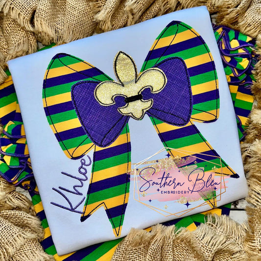 Mardi Gras Coquette Bow Bean Stitch Applique Machine Embroidery Design