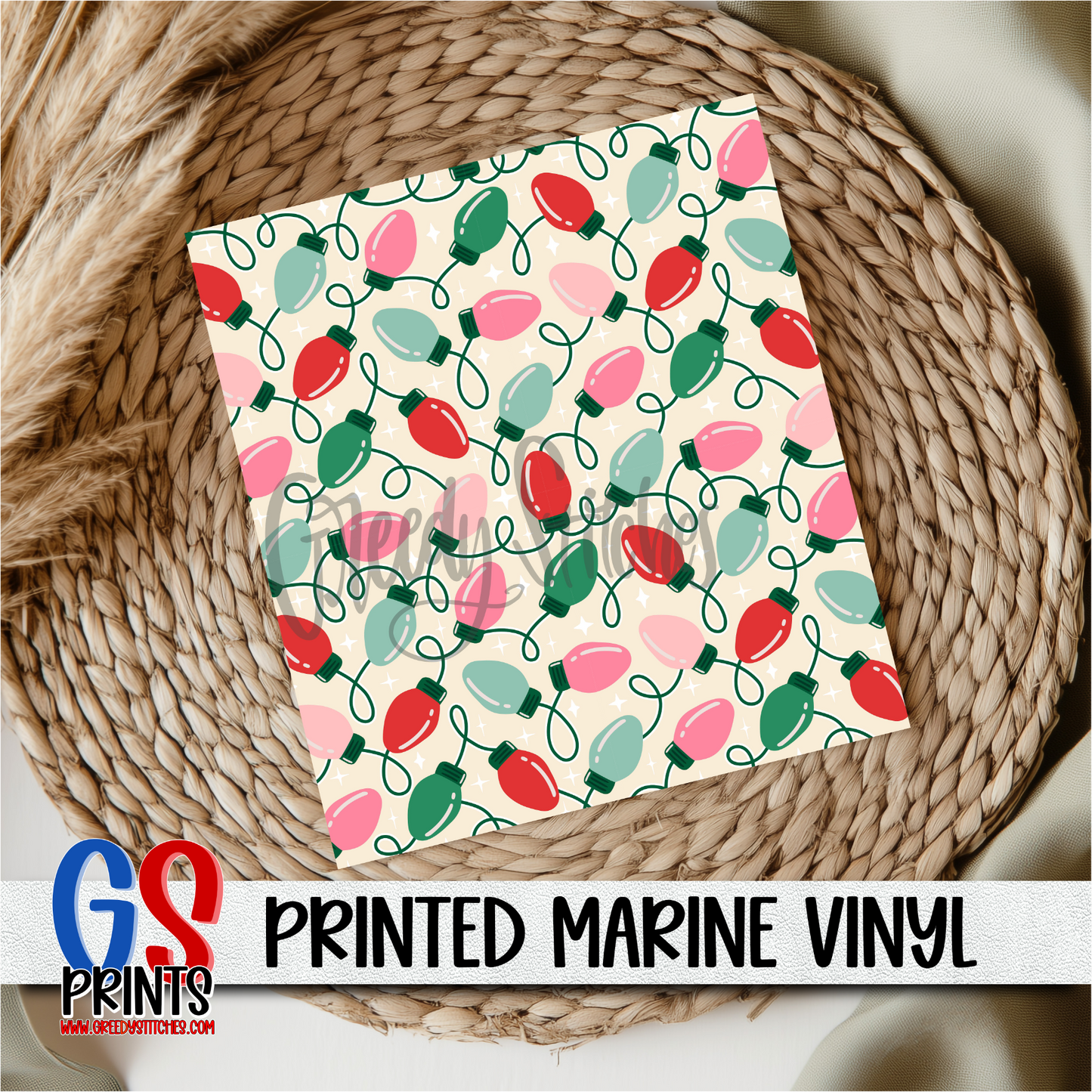 Pink and Green Christmas Lights Marine Vinyl