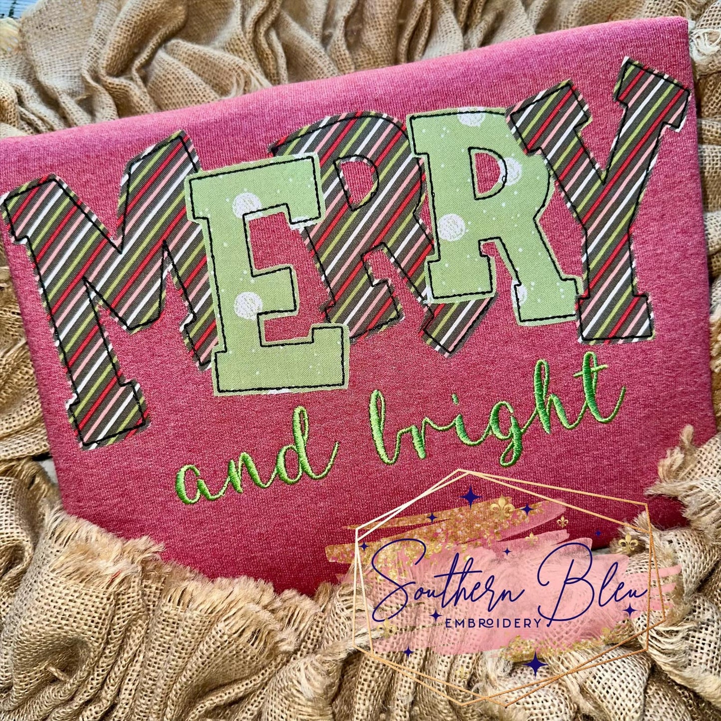 Merry Varsity Bean Stitch Applique Machine Embroidery Design