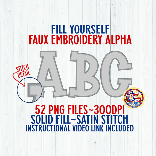 Faux Embroidery Doodle Alpha Pack PNG Sublimation