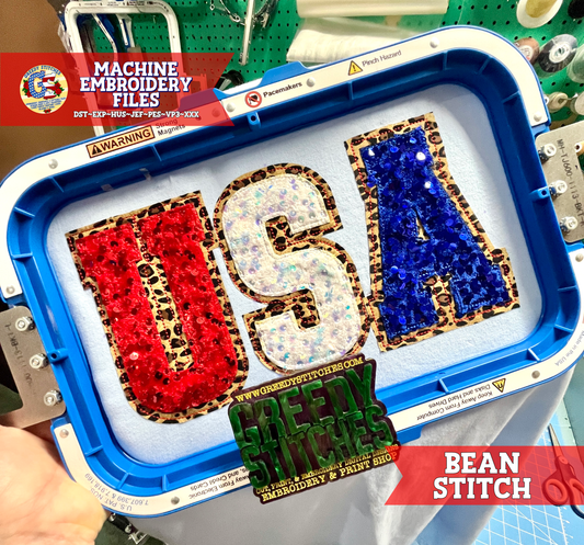 Varsity USA Double Applique Bean Stitch Machine Embroidery Design
