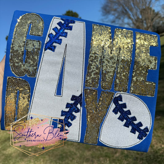 Baseball Softball Game Day Bean Stitch Applique Machine Embroidery Design