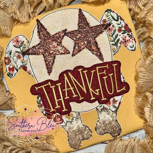 Thankful Turkey Bean Stitch Applique Machine Embroidery Design