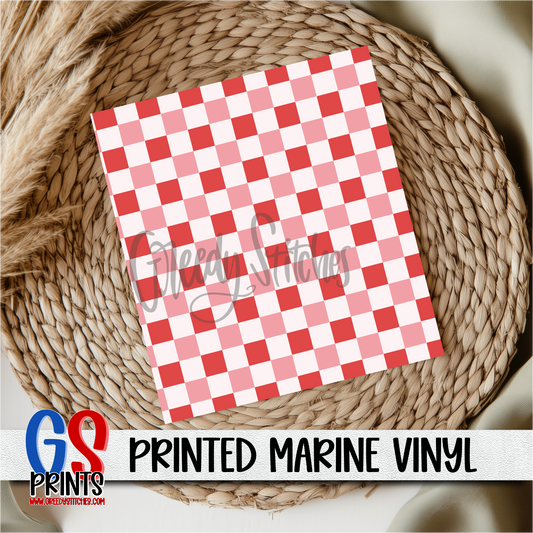Red Pink Christmas Checker Marine Vinyl