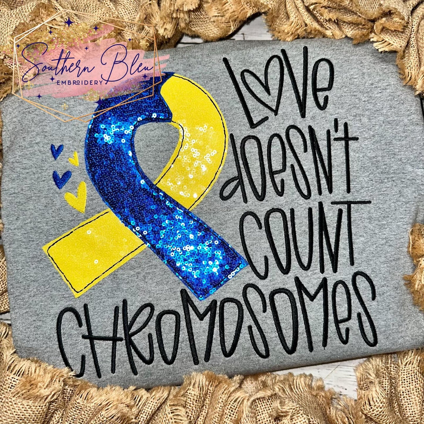 Love Doesn't Count Chromosomes Bean Stitch Machine Embroidery Design - Down Syndrome Awareness