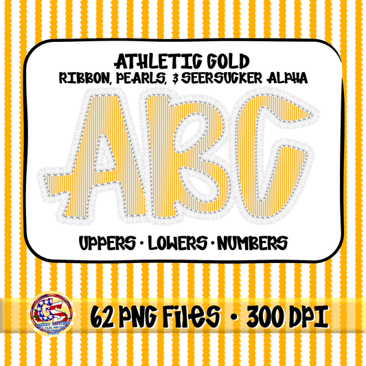 Athletic Gold Ruffles, Pearls, Seersucker Alpha PNG -Seersucker Alpha