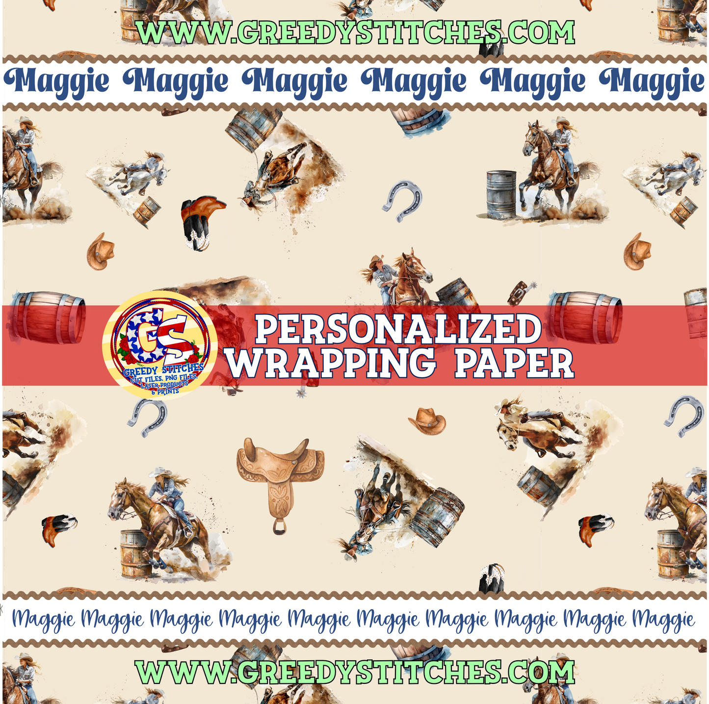 30" Barrel Racing Personalized Wrapping Paper