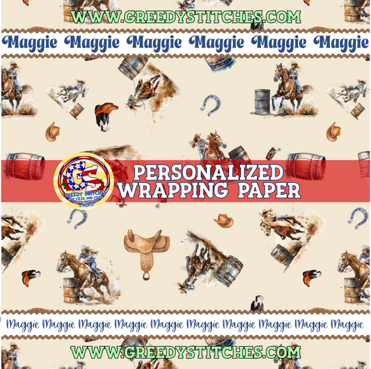 30" Barrel Racing Personalized Wrapping Paper