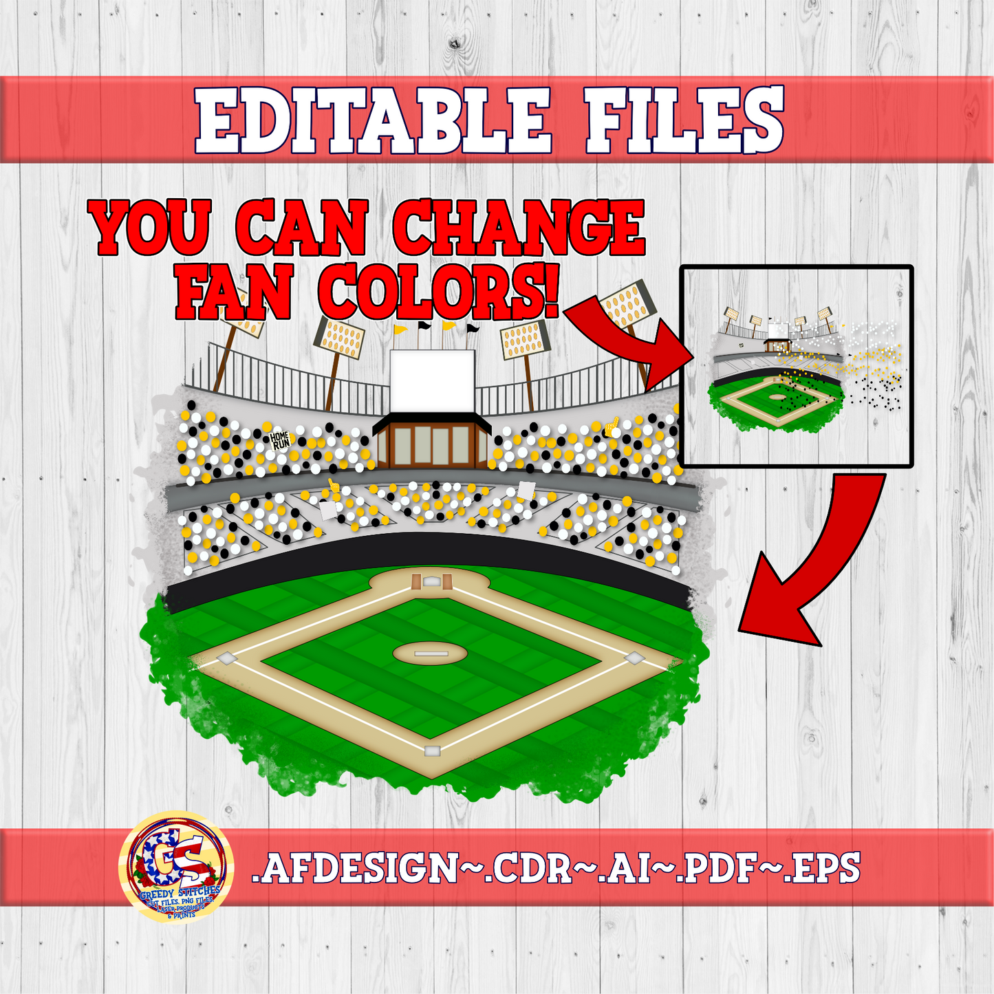 EDITABLE Baseball/Softball Field with Fans in Stands PNG