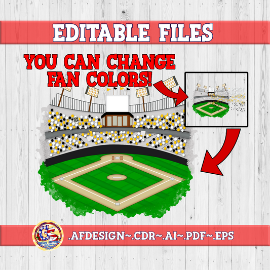EDITABLE Baseball/Softball Field with Fans in Stands PNG