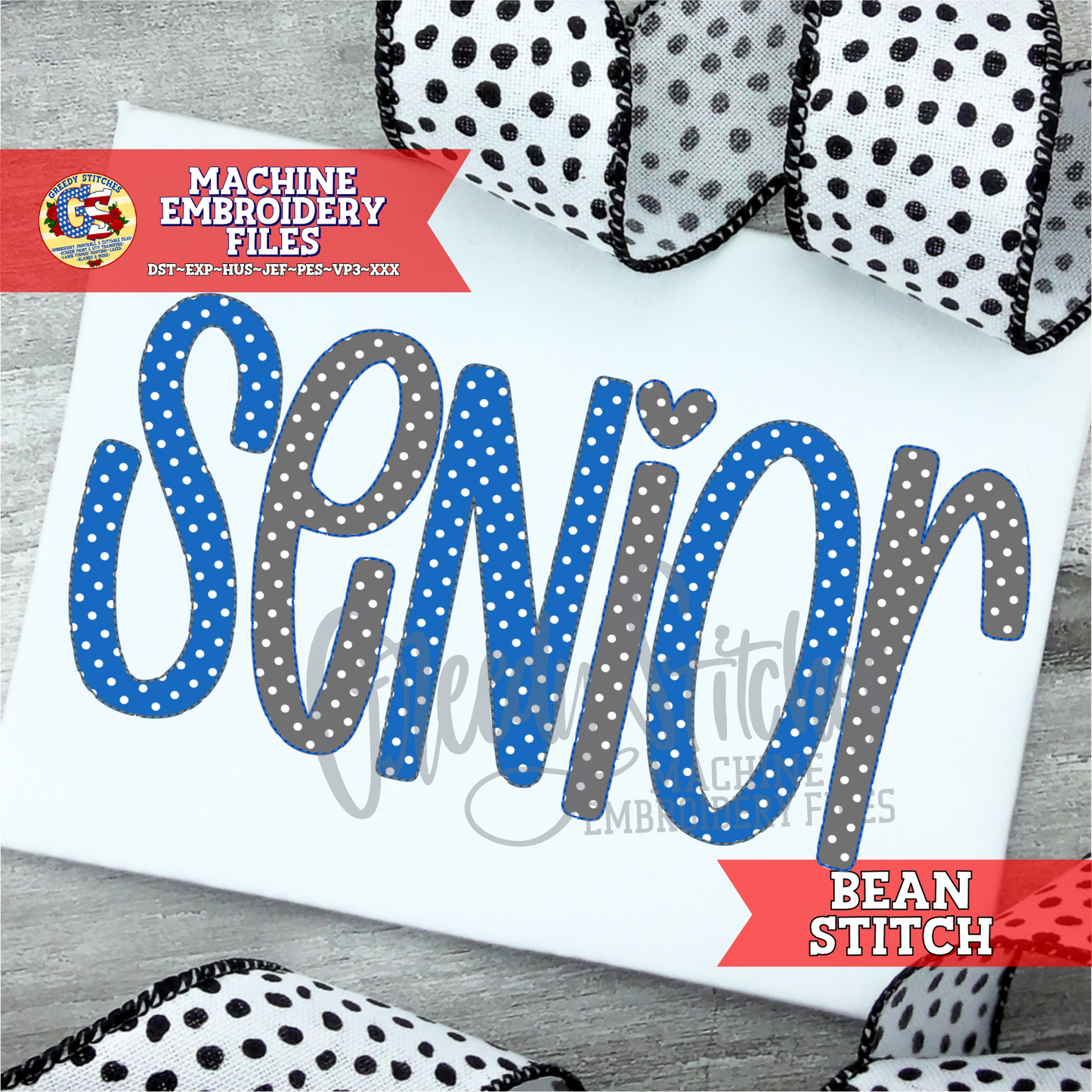 Senior Bean Stitch Applique Machine Embroidery Design