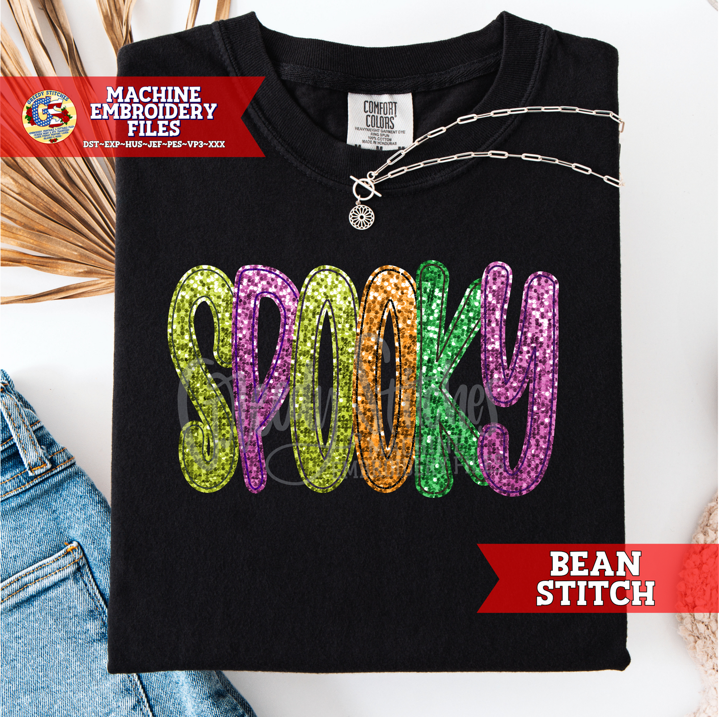Spooky Bean Stitch Applique Machine Embroidery Design