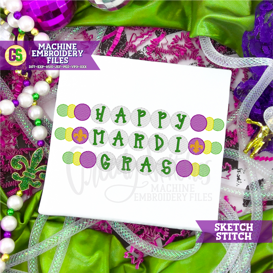 Happy Mardi Gras Friendship Bracelet Sketch - Machine Embroidery