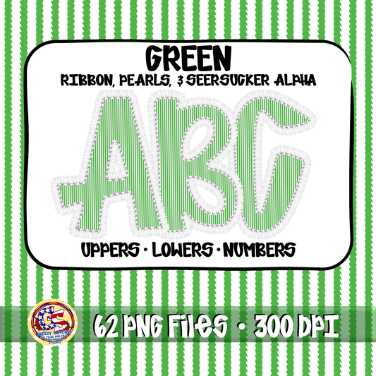 Green Ruffles, Pearls, Seersucker Alpha PNG -Seersucker Alpha