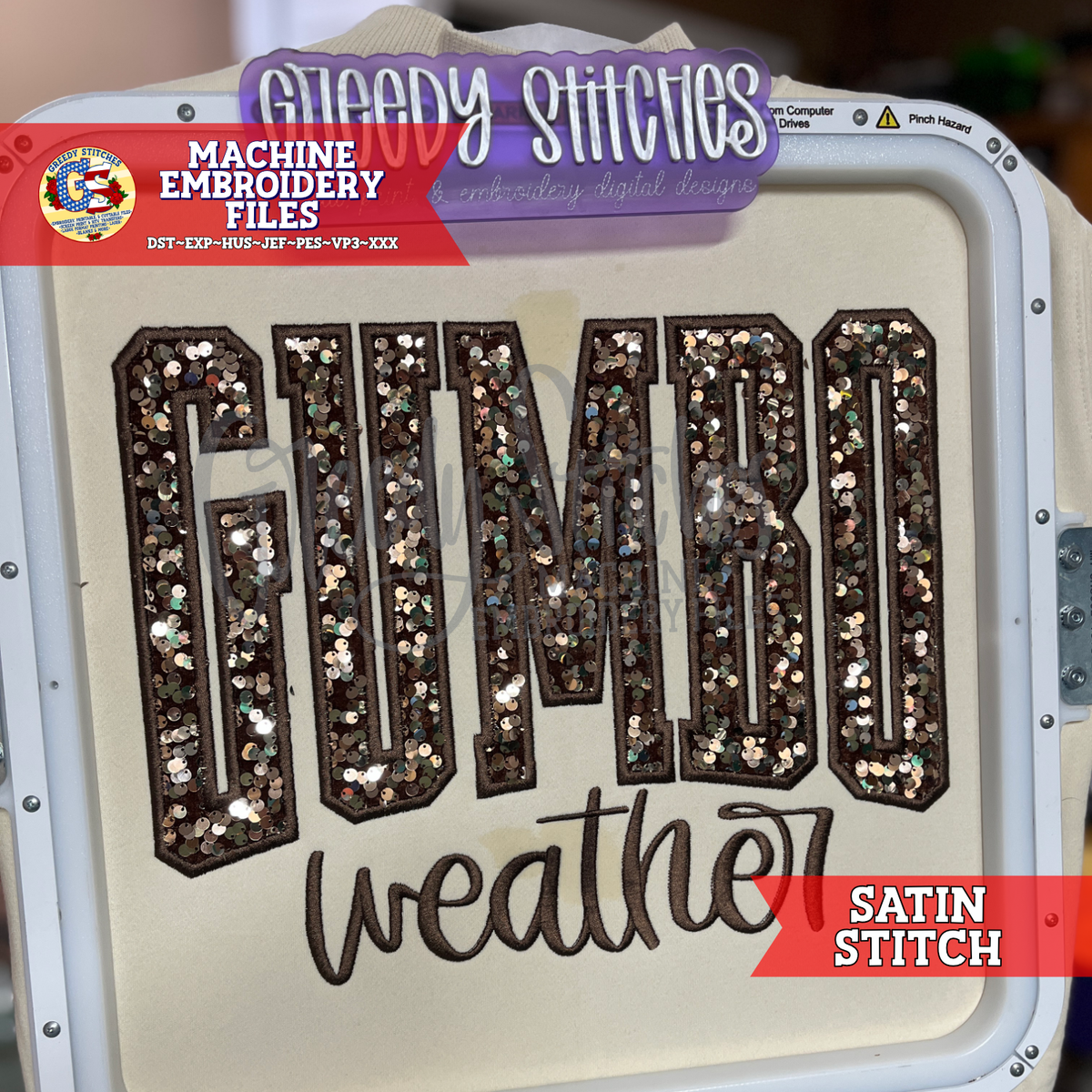 Gumbo Weather Satin Stitch Applique Embroidery Design