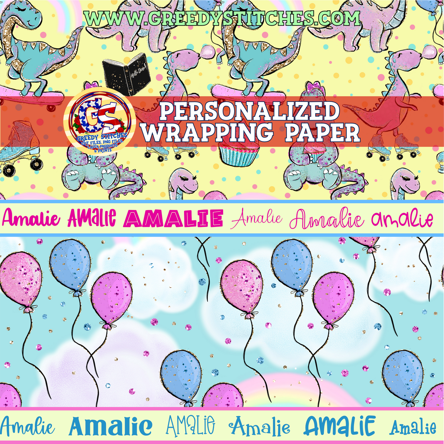 30" Birthday Dinosaur Personalized Wrapping Paper