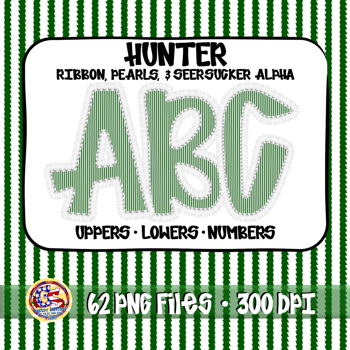 Hunter Green Ruffles, Pearls, Seersucker Alpha PNG -Seersucker Alpha