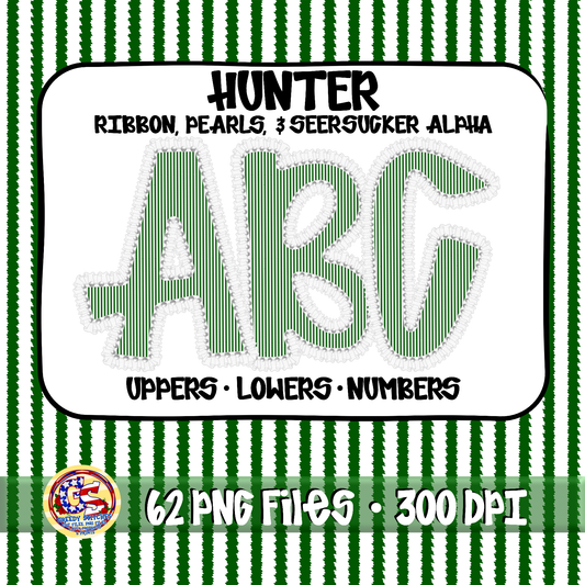 Hunter Green Ruffles, Pearls, Seersucker Alpha PNG -Seersucker Alpha