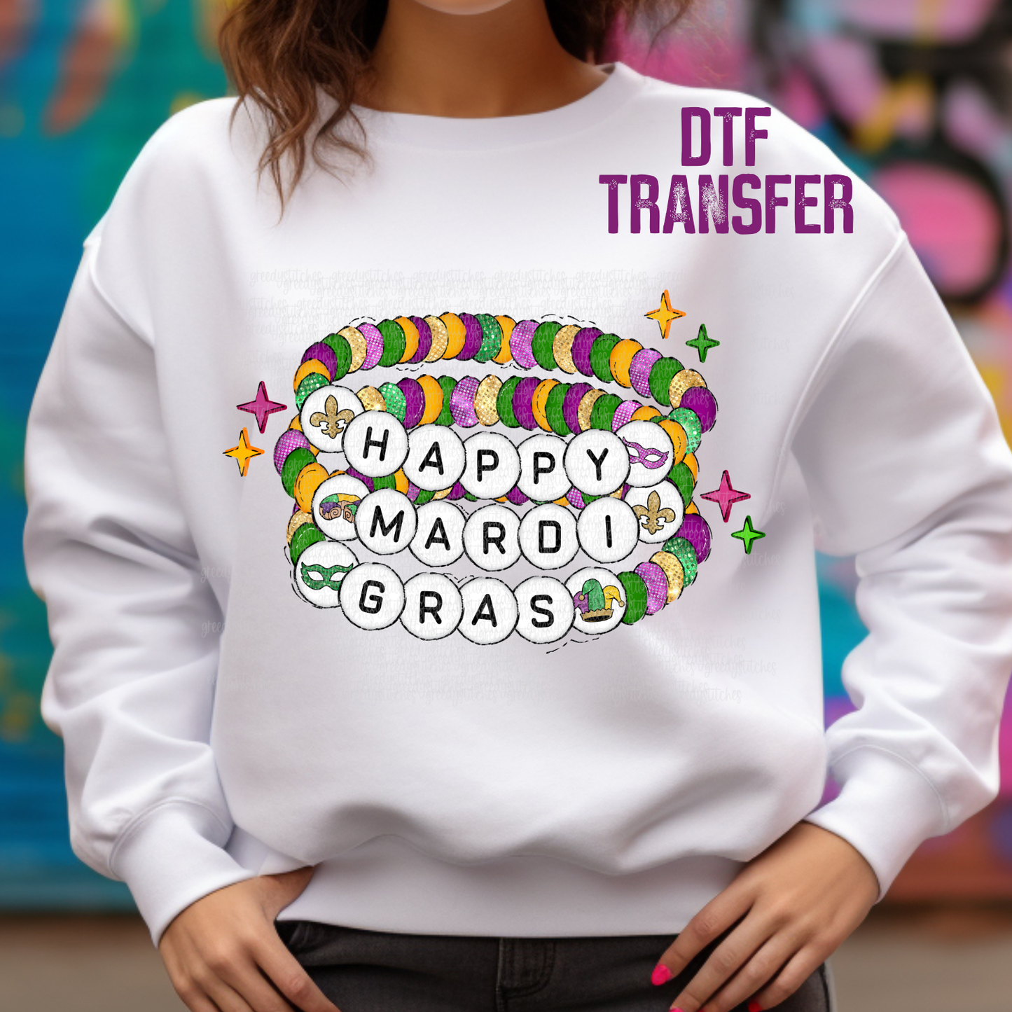 Happy Mardi Gras Friendship Bracelet DTF Transfer