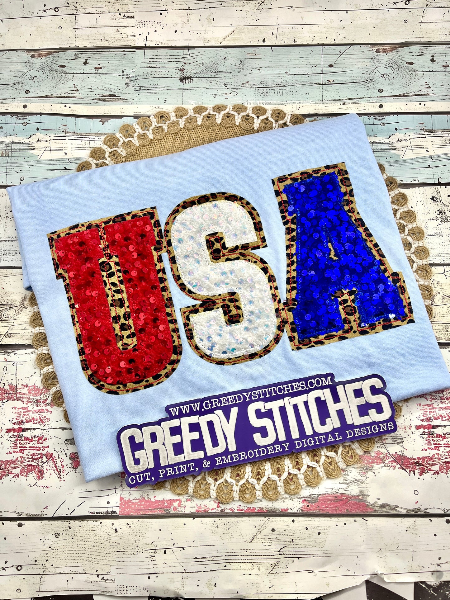 Varsity USA Double Applique Bean Stitch Machine Embroidery Design